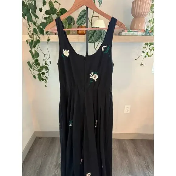 Wayward Fancies by eShakti Large Black Floral Embroidered Wide Leg Jumpsuit Boho - Picture 6 of 11